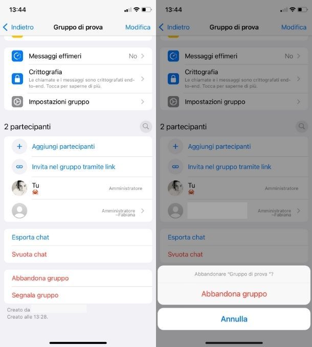 Abbandonare gruppo WhatsApp iPhone