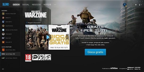 Battle Net COD Warzone Giochi gratis PC