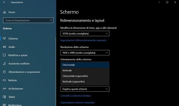 Ribaltare schermo Windows 10