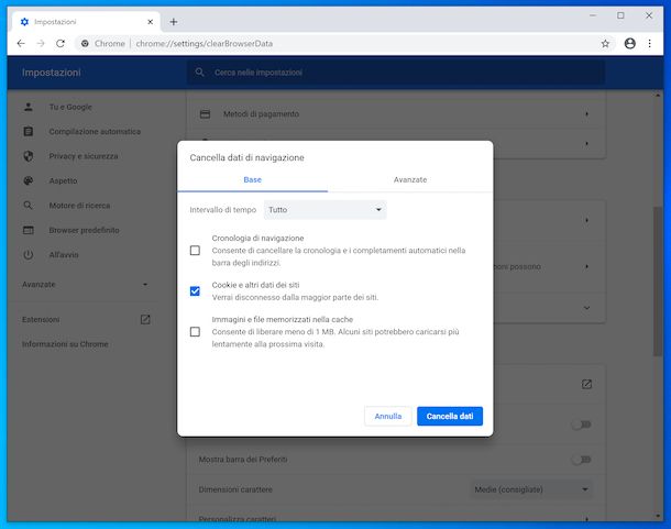 Eliminare i cookie su Chrome PC