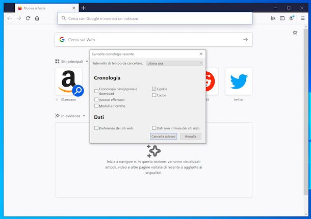 Eliminare i cookie su Firefox PC