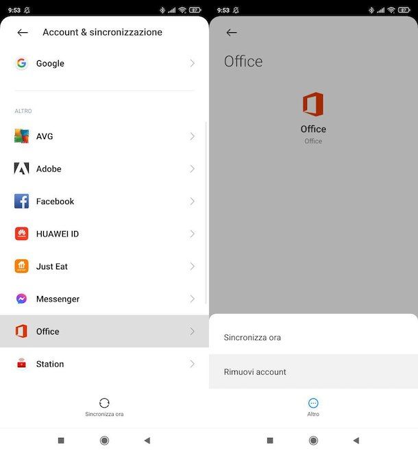 Eliminare account Microsoft da Android