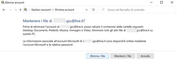 Eliminare account Microsoft da Windows