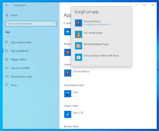 Programmi predefiniti Windows 10