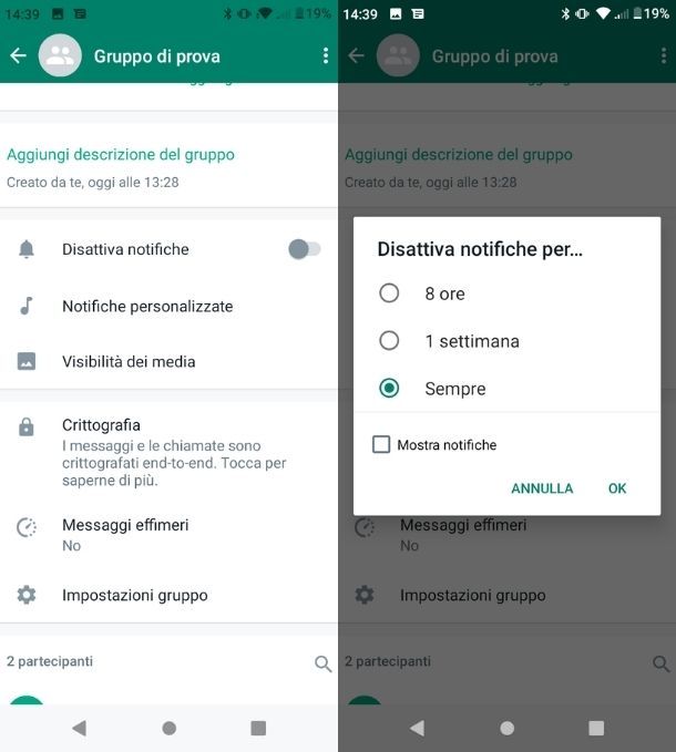 Lasciare gruppo senza eliminarlo Android