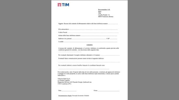 Modulo recesso cessazione linea TIM