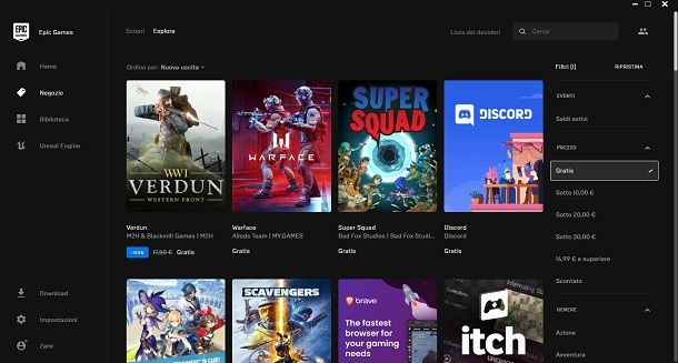 Epic Games Store giochi da scaricare gratis per PC