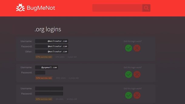 BugMeNot cercare credenziali siti registrazione