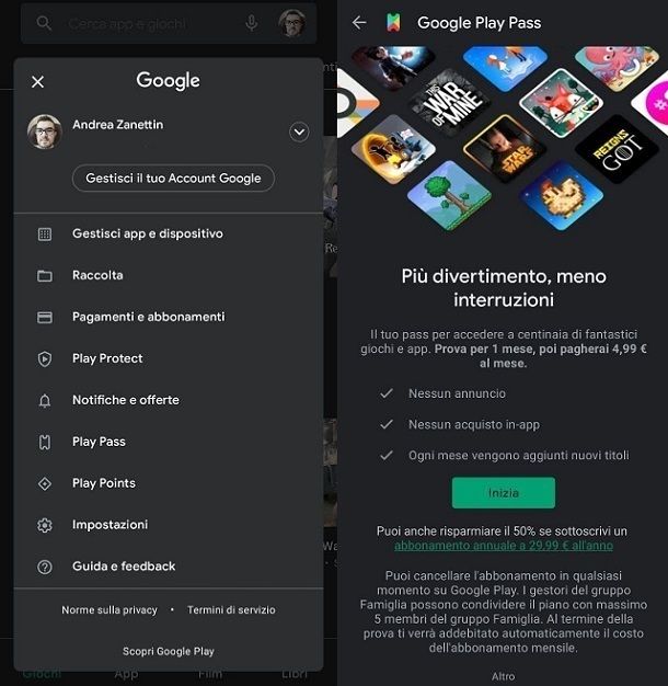 Come avere Google Play Pass Android