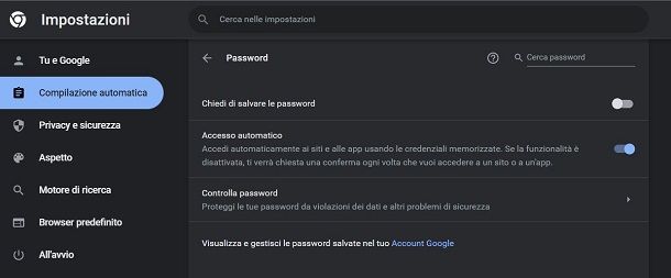 Come eliminare salvataggio password da Chrome