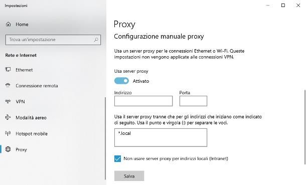 Come impostare server proxy