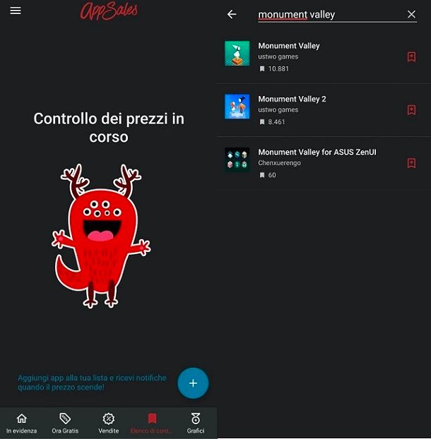 Controllo prezzi applicazioni Play Store AppSales