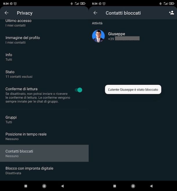Bloccare un numero su WhatsApp 