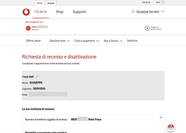 Modulo disdetta Vodafone casa