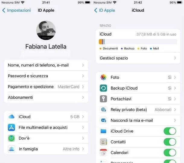 Sincronizzazione iCloud iPhone