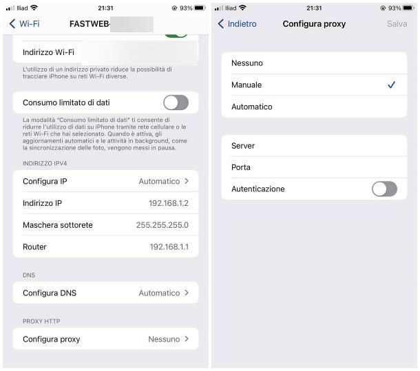 Come impostare server proxy