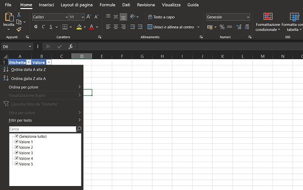 Come ordinare in ordine alfabetico tabella Excel