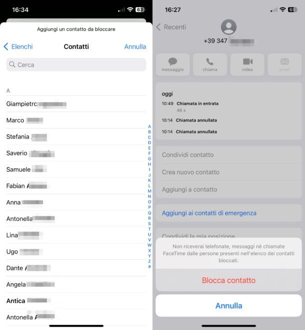 Come bloccare contatto su iPhone