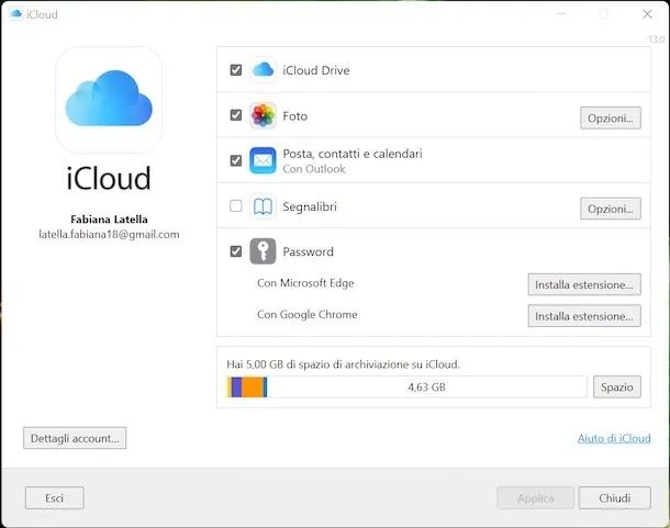 Sincronizzazione iCloud Windows