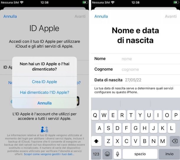 Creare account iCloud iPhone