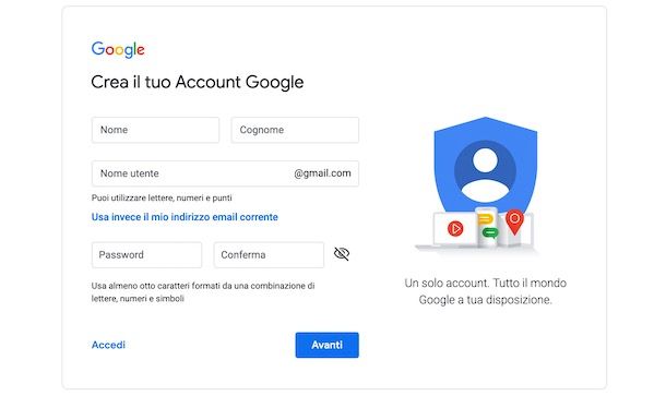 Creare un account Google