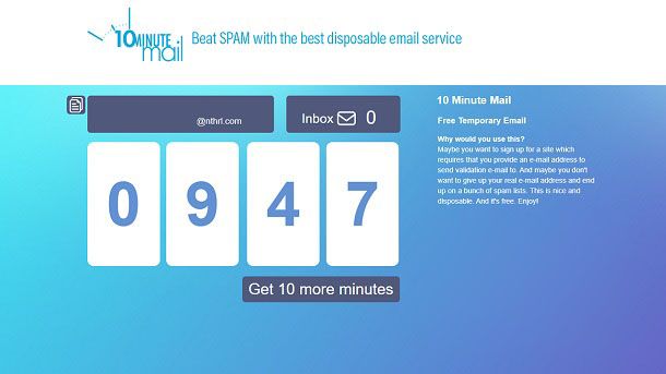 10 Minute Mail Mail temporanea per registrazione siti