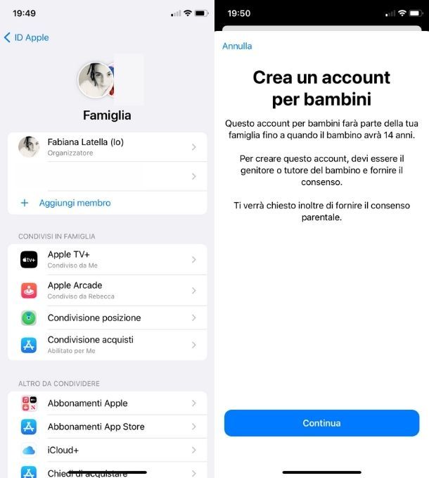 Creazione account iCloud minori di 14 anni