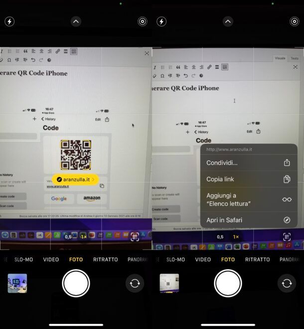 Leggere QR Code su iPhone con app Fotocamera di Apple