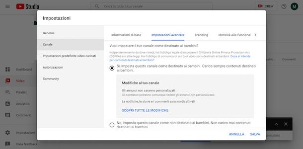 Creare canale YouTube dedicato ai bambini