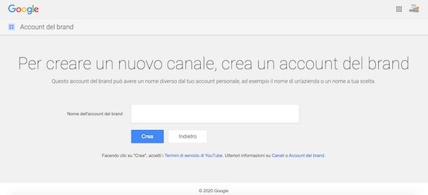 Creare account brand su YouTube