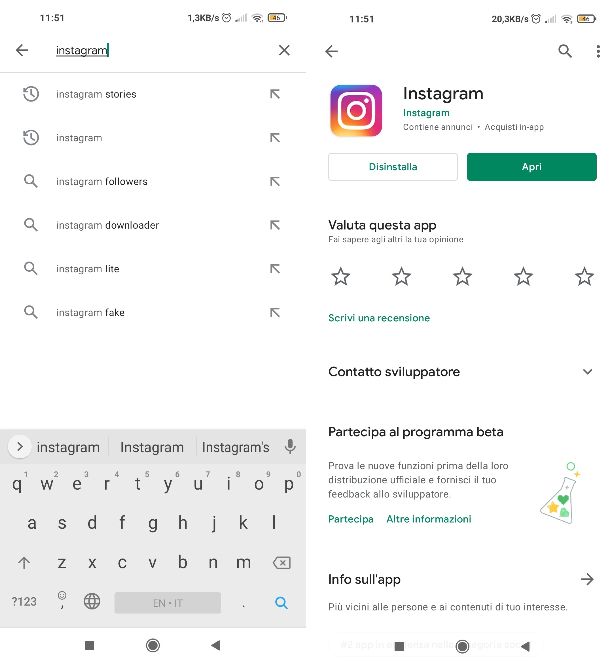 Aggiornare Instagram Android