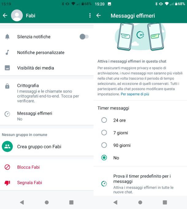 Inviare messaggi WhatsApp effimeri
