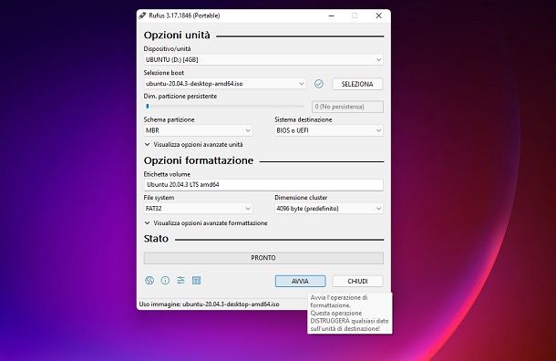 Come creare chiavetta avviabile Ubuntu Windows 11