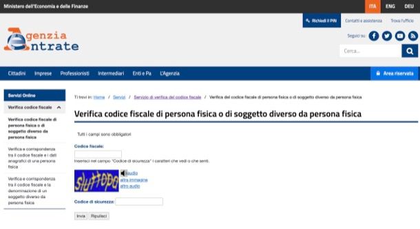 Verifica codice fiscale dall'Agenzia delle Entrate