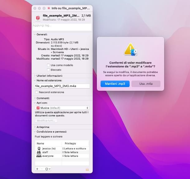 Come modificare estensione file: Mac