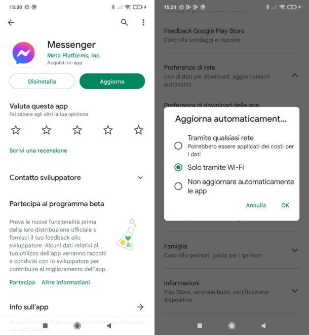 Aggiornare Messenger su Android