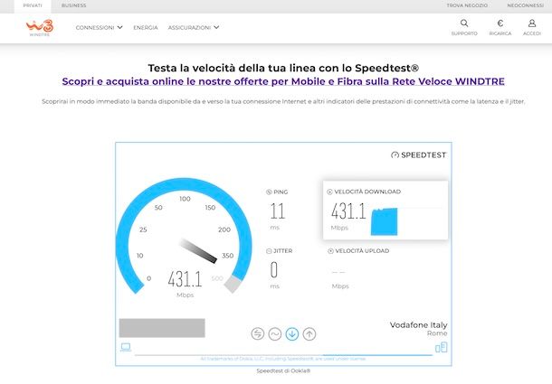 Speed test WINDTRE