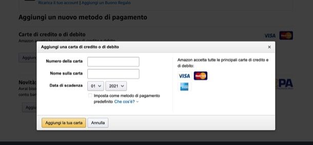Modalità di pagamento Amazon