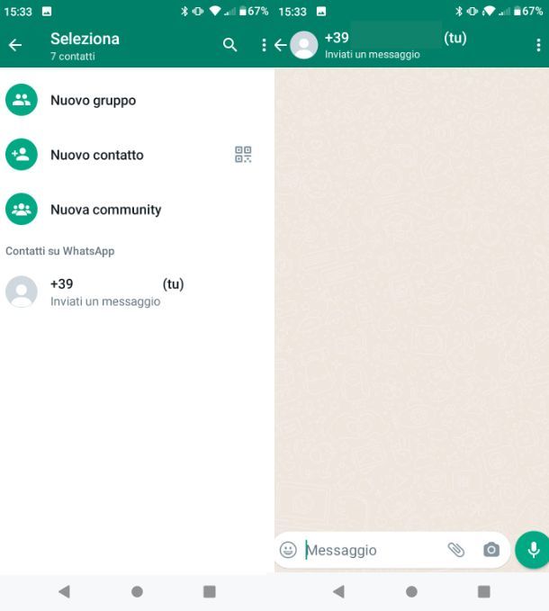 Inviare messaggi WhatsApp a se stessi