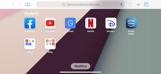 impostare pagina iniziale safari su ipad