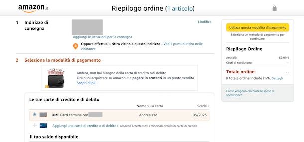 Carta di credito su Amazon