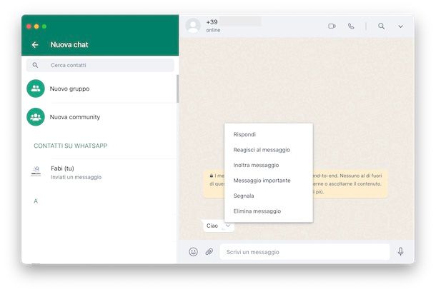 Citare e inoltrare messaggi WhatsApp PC