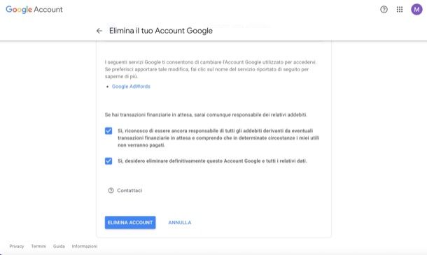 Eliminare account Google