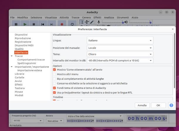 Audacity italiano per Linux