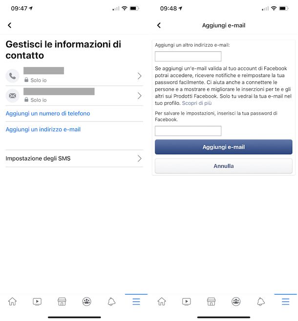 Cambio email Facebook cellulare