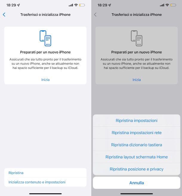 Reset impostazioni iOS 