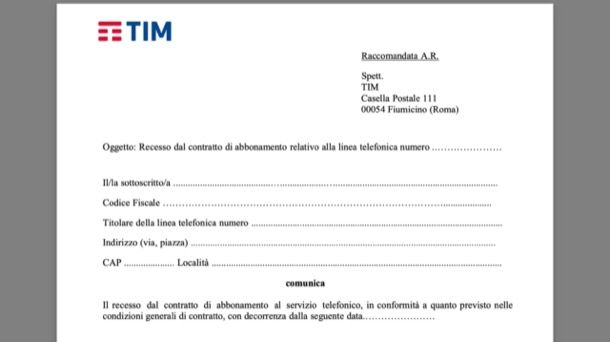 Disdetta TIM per cessazione della linea