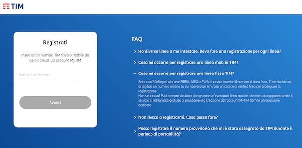 Registrazione MyTIM linea fissa 