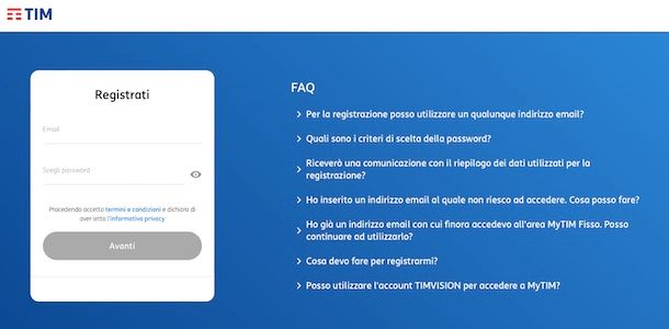 Registrazione MyTIM da PC