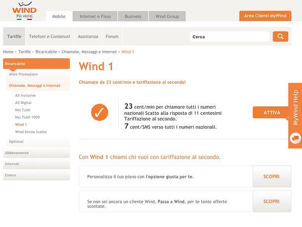 Offerte ricaricabili Wind